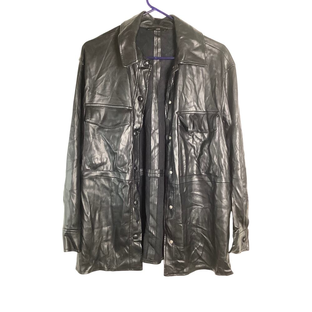MNG Mango Women's 4 Black Faux Leather Snap Front Utility Jacket Edgy 90s O2-29